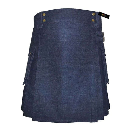 Men’s Blue Denim Utility Kilt – Modern Scottish Style with Rugged Edge