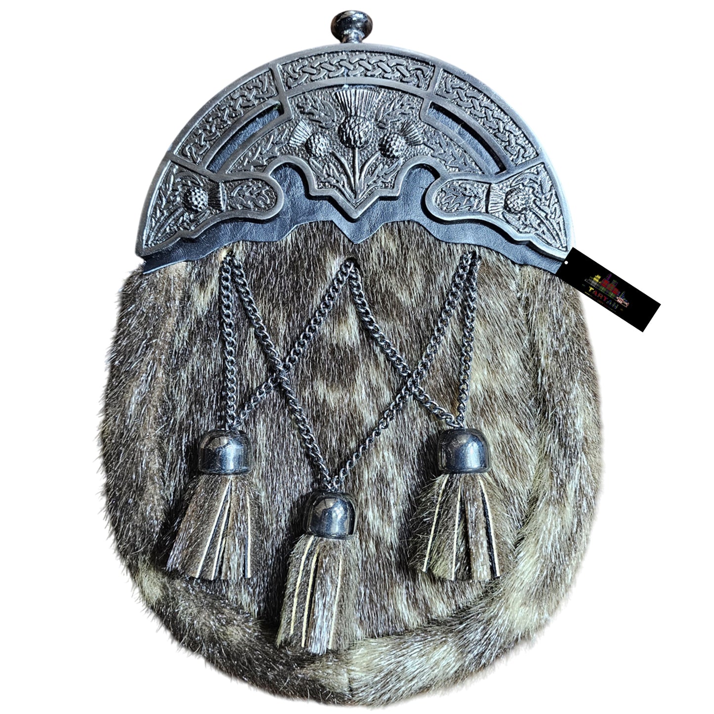 Crown Chrome Cantle Natural Fur Dress Sporran – Classic Highland Accessory for Men’s Kilt Outfits