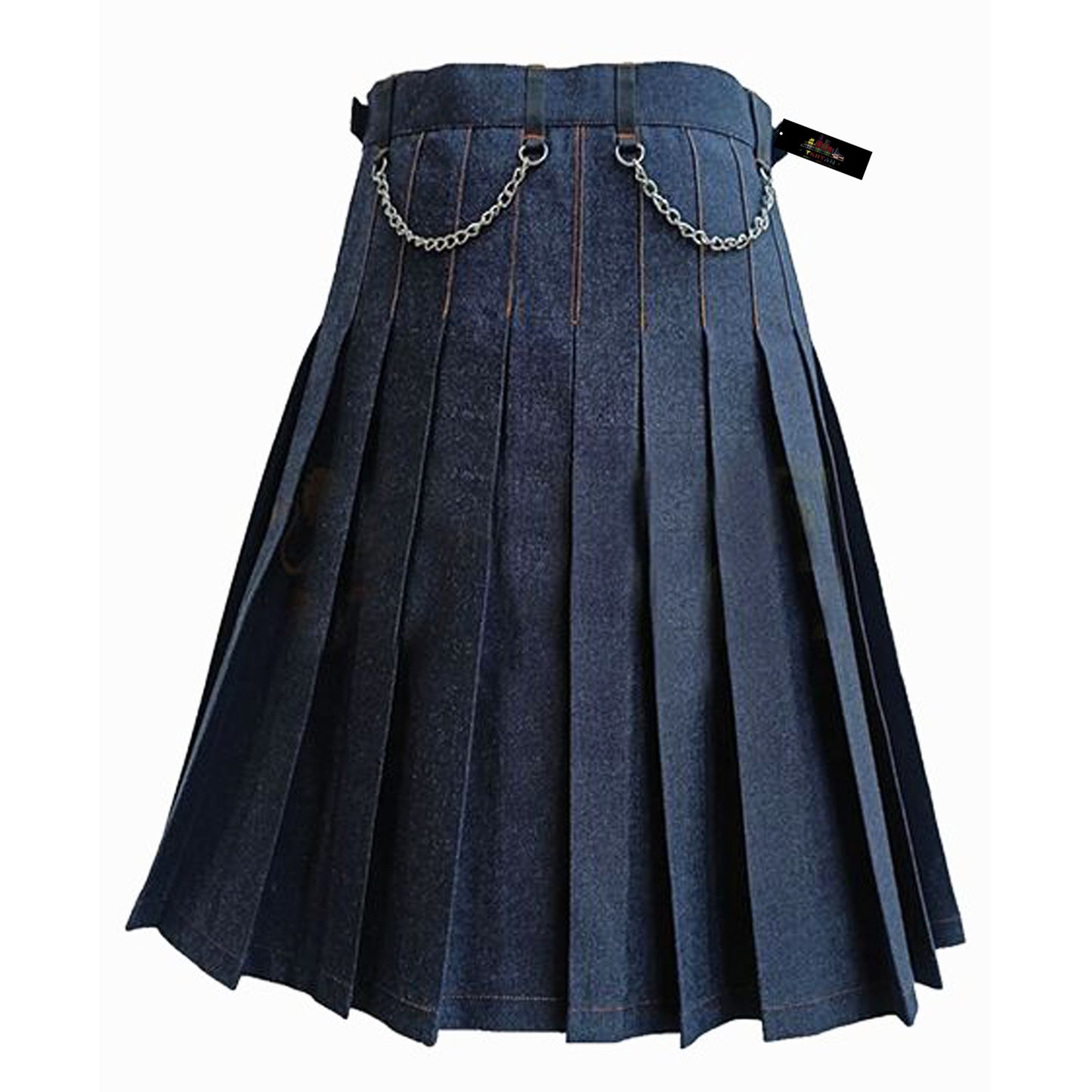 Men Navy Blue Denim Kilt – Modern Utility Skirt with Scottish Flair