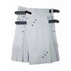 White Utility Kilt – Modern Tactical Kilt with Leather Straps & Cargo Pockets