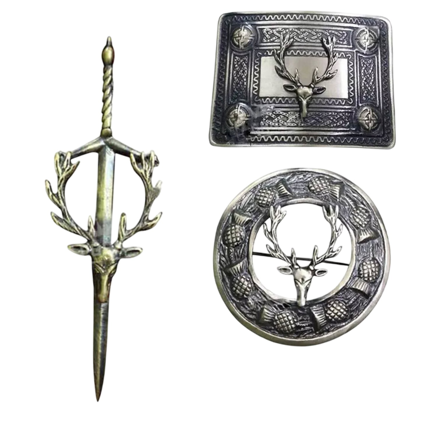 Scottish Kilt Brooch & Belt Buckle Set – Celtic Pin and Buckle Combo for Highland Outfits