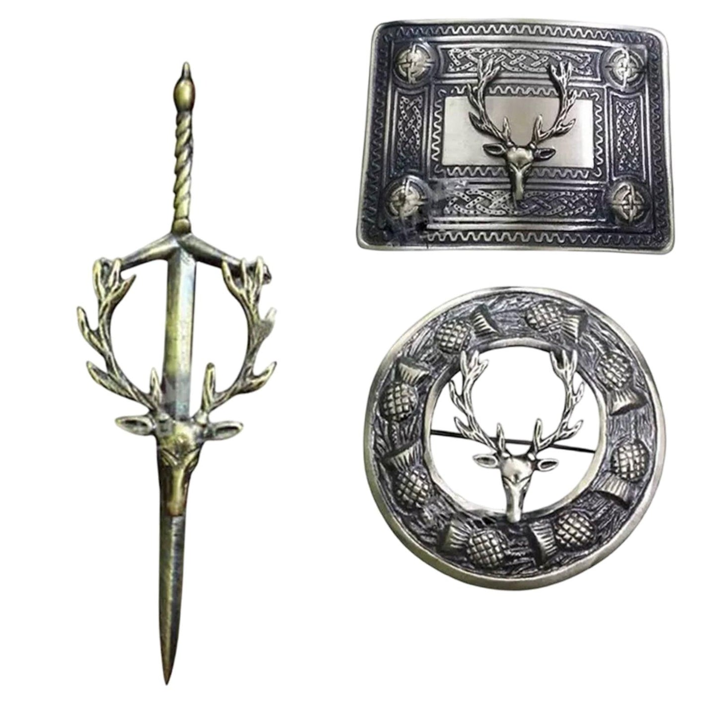 Scottish Kilt Brooch & Belt Buckle Set – Celtic Pin and Buckle Combo for Highland Outfits