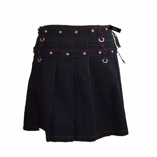 Men’s Black Denim Kilt with Chains – Edgy Gothic Utility Kilt for Bold Statements