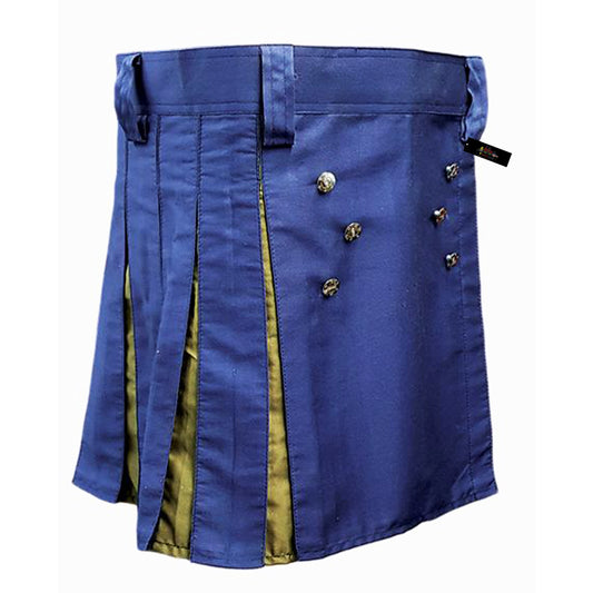 Hybrid Utility Kilt – Blue with Golden Contrast Fabric for Men