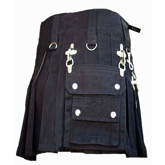 Black Utility Kilt for Men – Chains, D-Rings & Tactical Edge