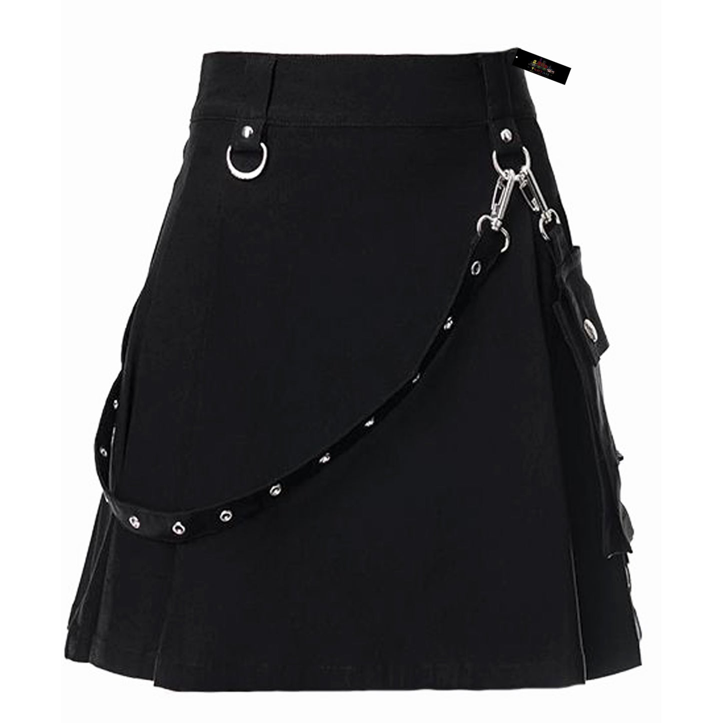 Black Utility Kilt for Men – Zipper Closure & D-Ring Accent Belt