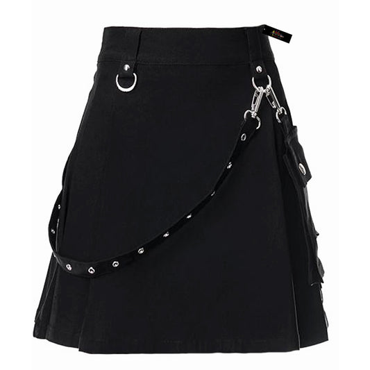 Black Utility Kilt for Men – Zipper Closure & D-Ring Accent Belt