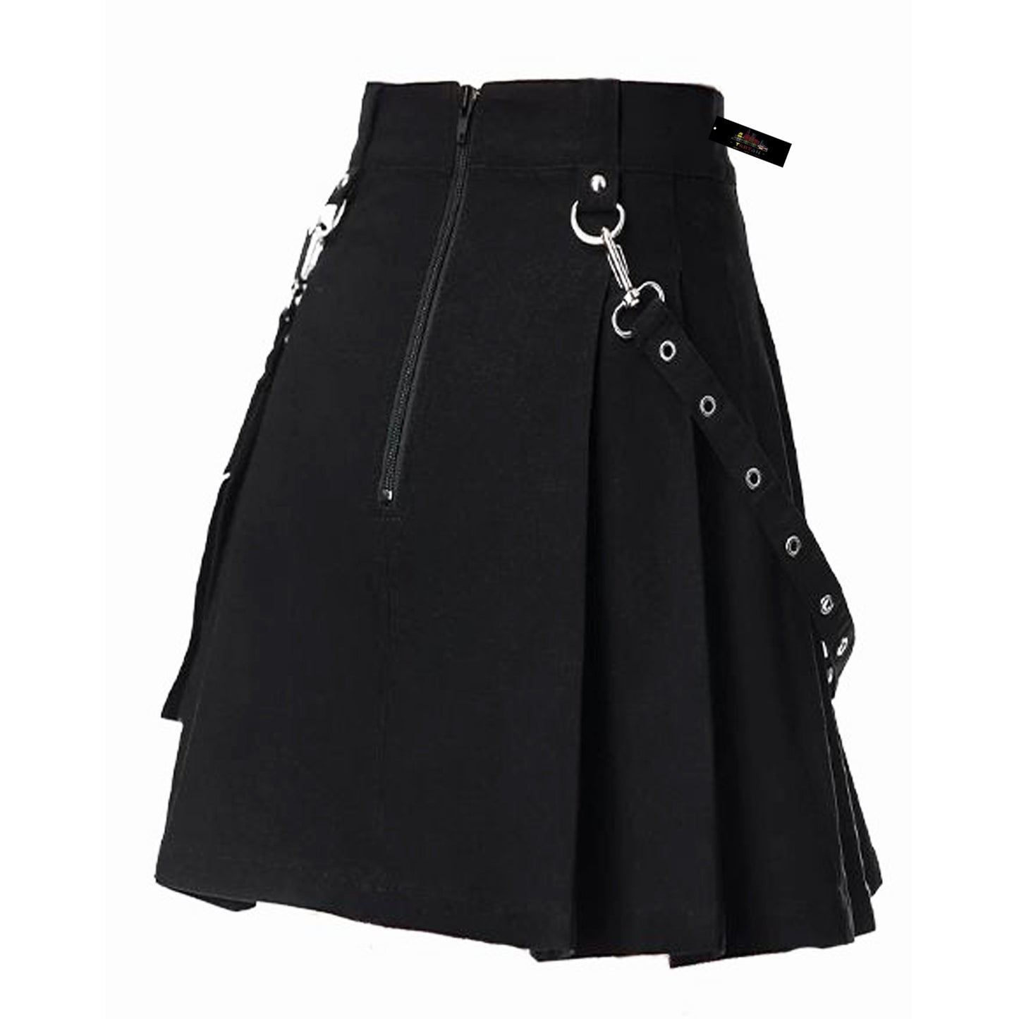 Black Utility Kilt for Men – Zipper Closure & D-Ring Accent Belt