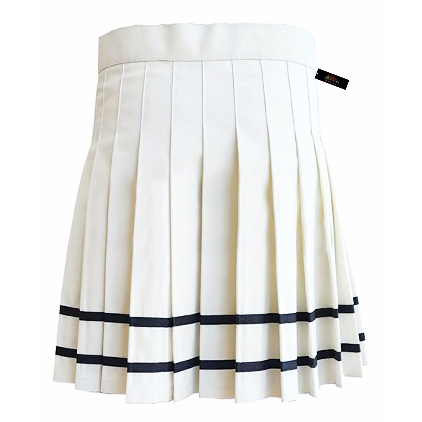 White Utility Kilt with Black Stripes & Chains – Men’s Streetwear Style