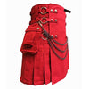 Rugged Men’s Utility Kilt – Bold Red with Cargo Pockets & Chains