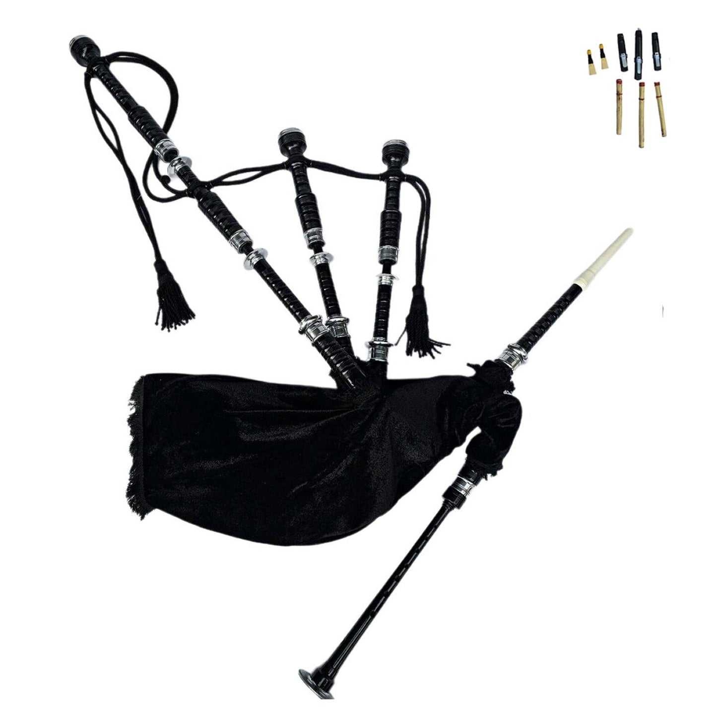 Black Velvet Tartan Bagpipe With Black Hard Case