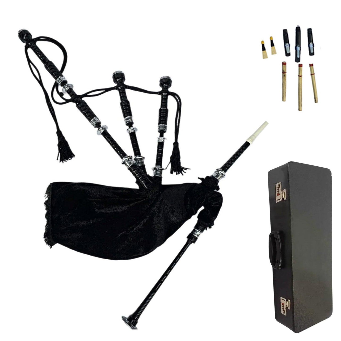 Black Velvet Tartan Bagpipe With Black Hard Case