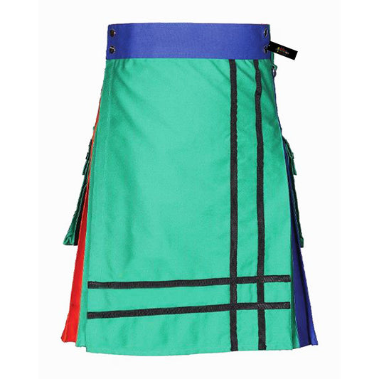 Colorful Multi-Fabric Utility Kilt – Bold, Functional, and Unique