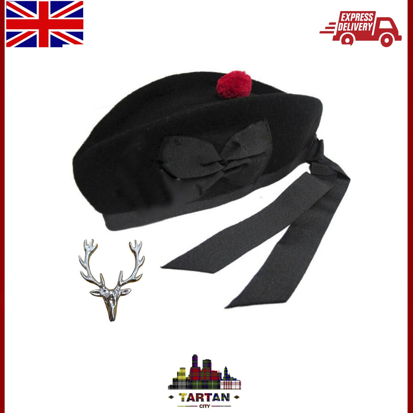 Scottish Highland Plain Glengarry Cap with Hat Badges Chrome Balmoral cap badges