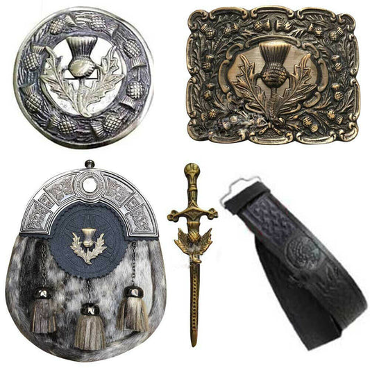 New Kilt Outfit Full Dress Sporran Kilts Belt Buckle Brooch & Pin Various Design
