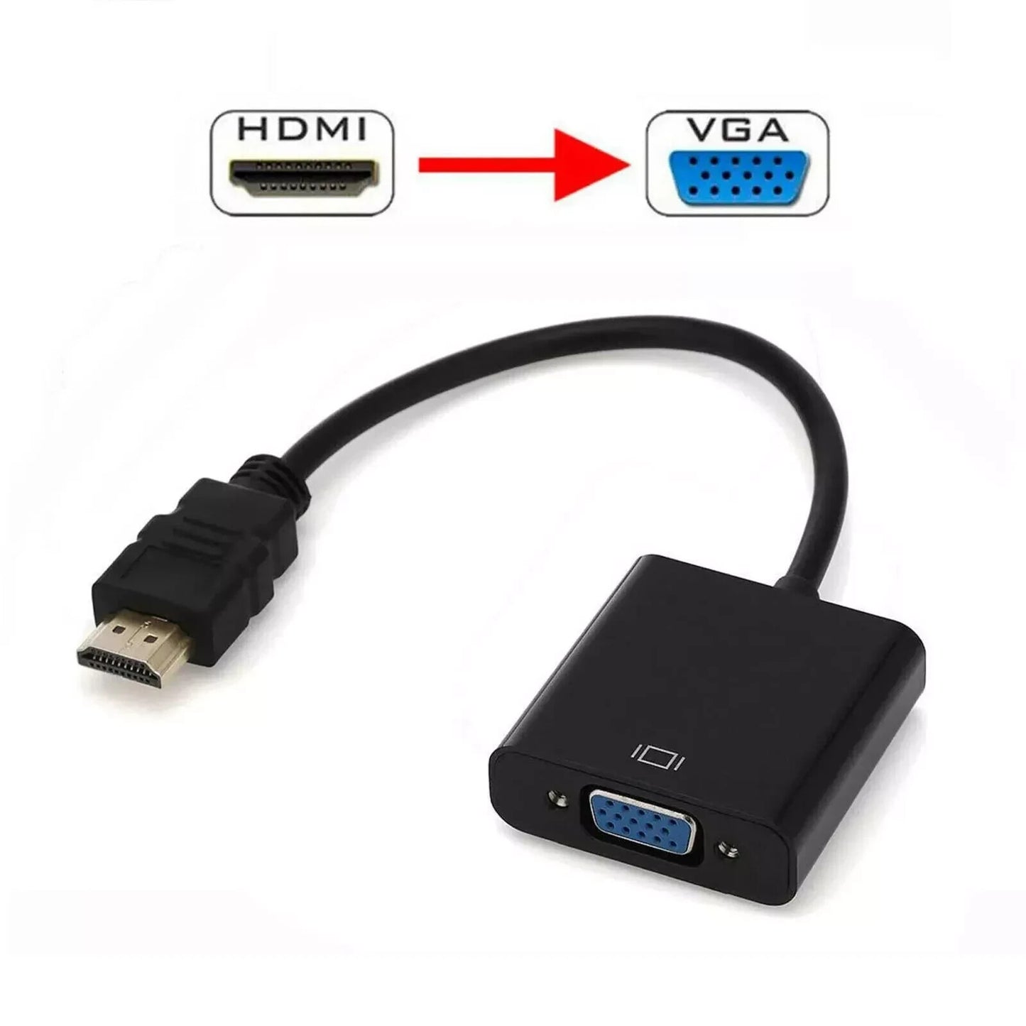 TC HDMI Fits for Male IN to VGA Female OUT Converter Cable Adaptor Black for TV