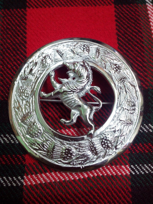 Scottish Kilt Fly Plaid Brooch Lion Rampant Silver Finish 3"/Sash brooch & Pins