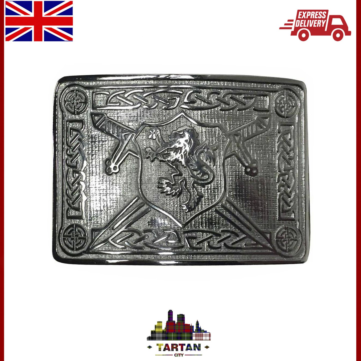Scottish Kilt Belt Buckle Rampant Lion Antique/Chrome Finish kilt Pin & Socks TC