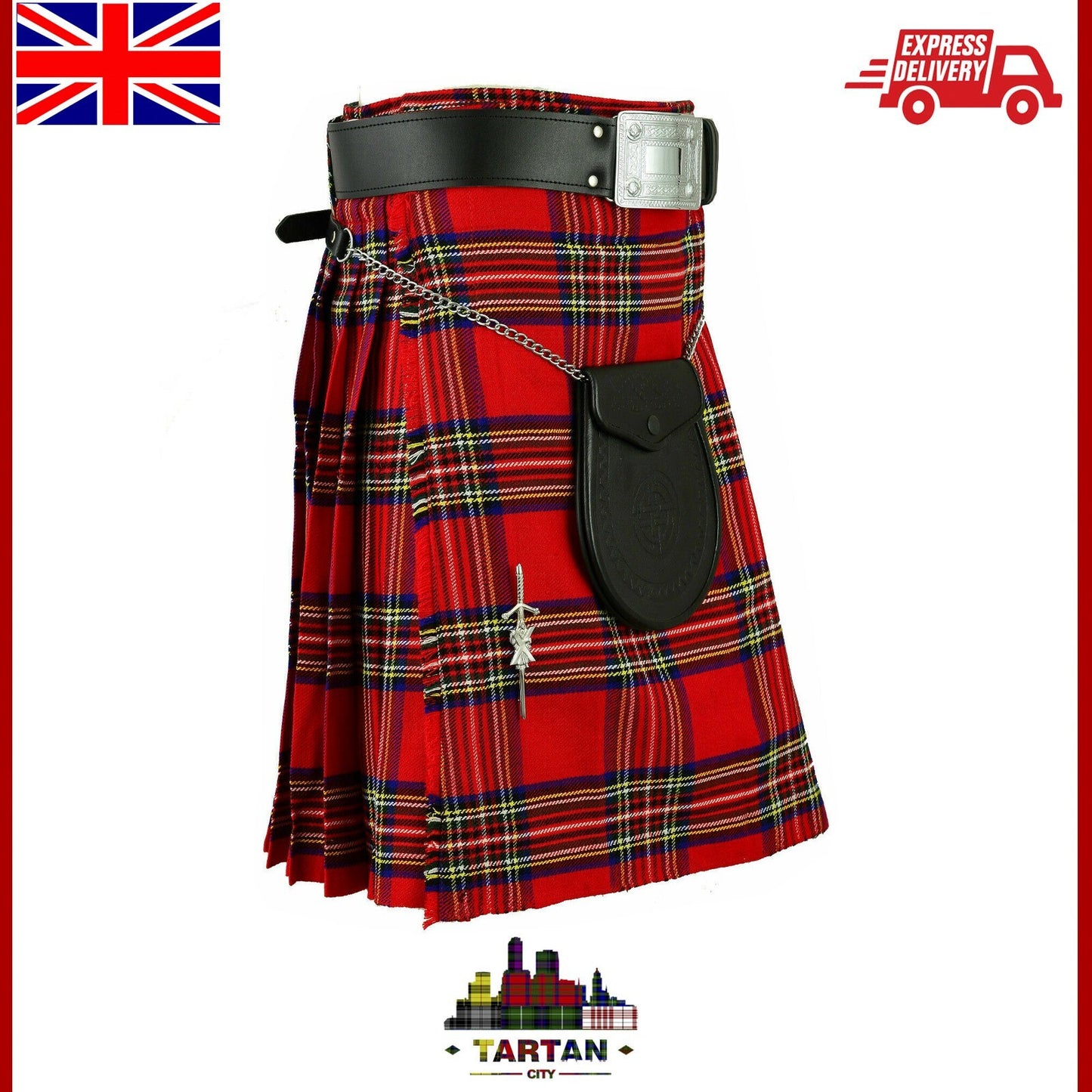 Highlander Clothing: Authentic Royal Stewart 5-Yard Tartan Kilt by Tartancity
