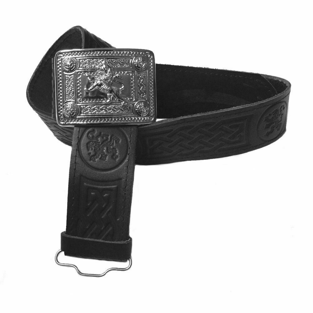 Men's Scottish Lion & Celtic Embossed Leather Kilt Belts & Buckles-Tc