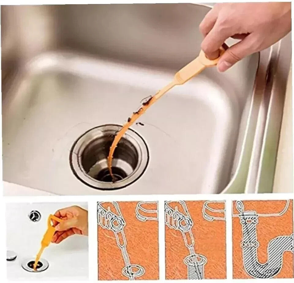 TC Long Drain UnBlocker 51cm 3x Stick Tool Hair Remover Sink Shower Bath Cleaner