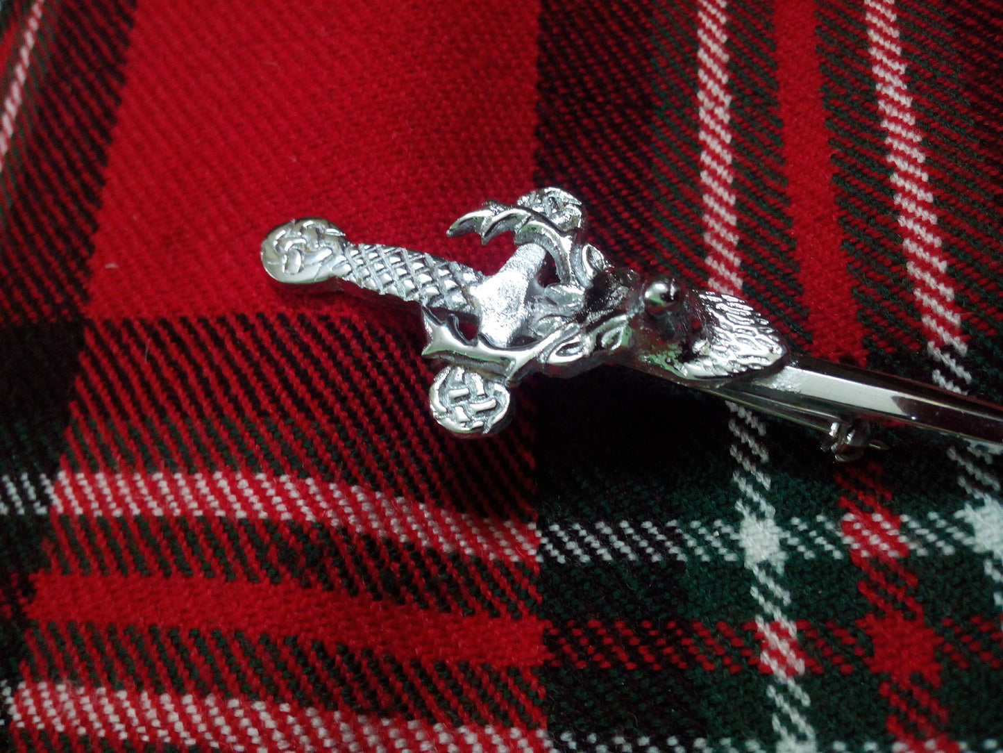 TC New Stag Head Sword kilt pin Chrome Finish/Celtic kilt Pins stag head 4"
