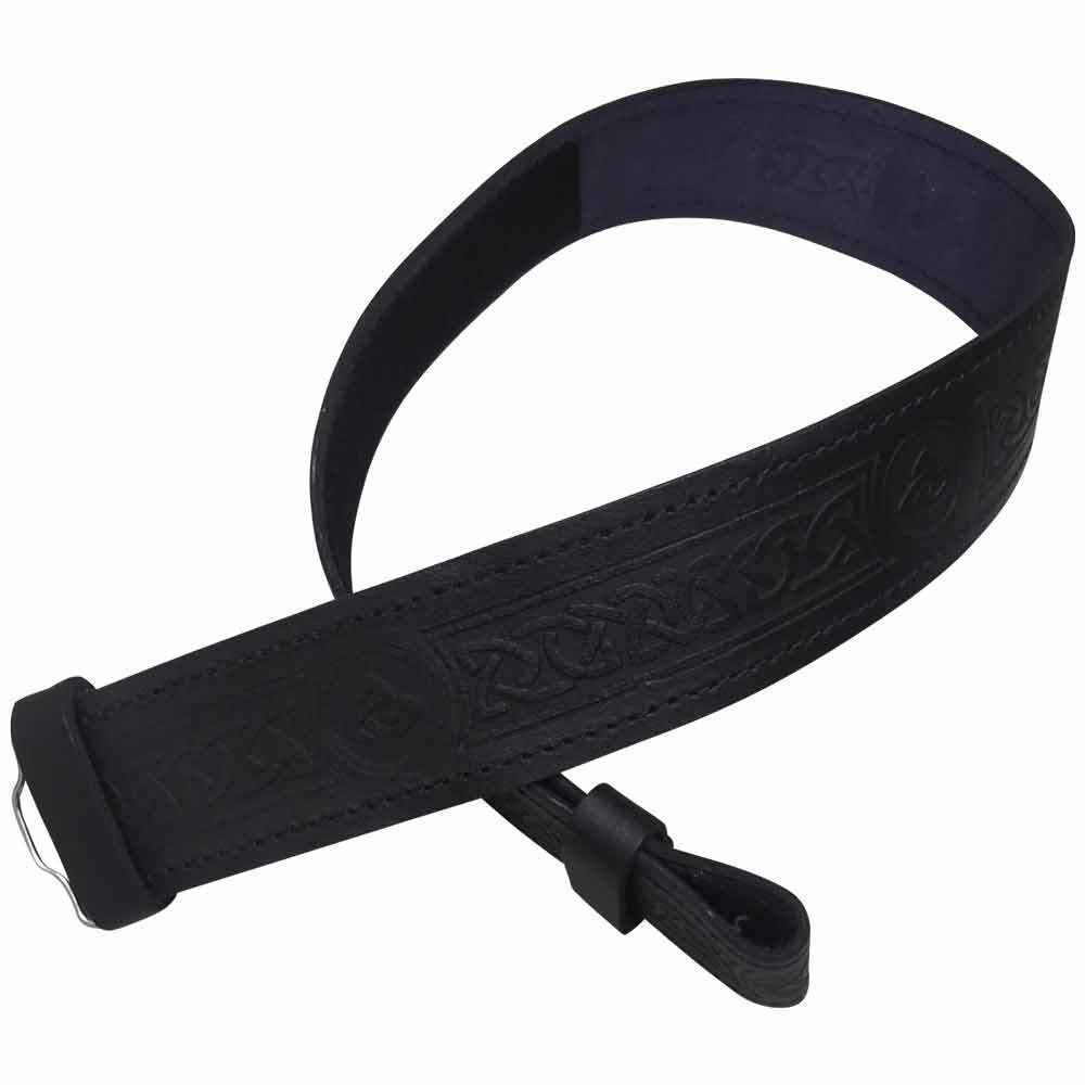 TC Scottish Black Leather Belt Masonic, Thistle Plain Kilt Belts without Buckle