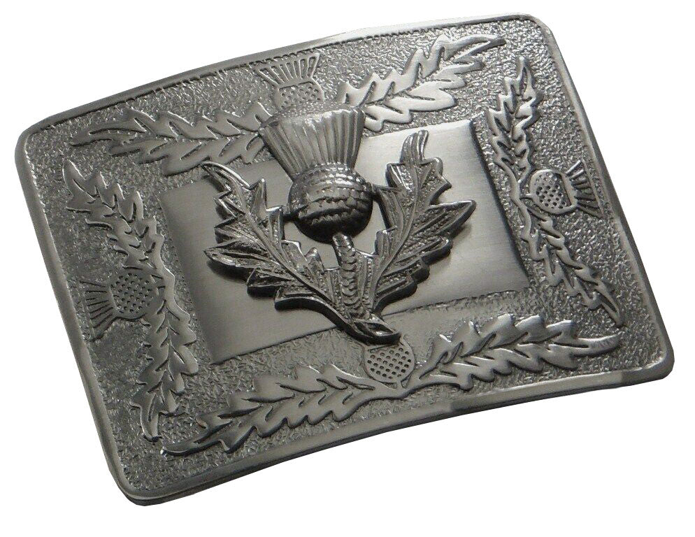 KILT BELT BUCKLE RAISED HIGHLAND THISTLE DESIGN ANTIQUE FINISH KILTWEAR KILTS