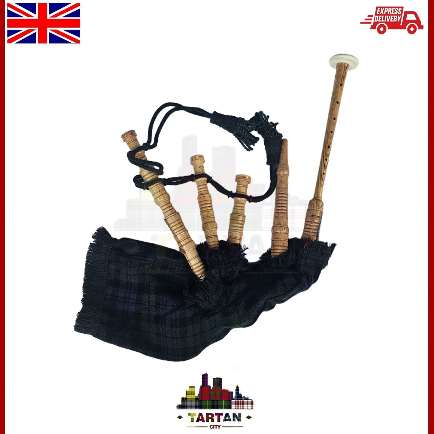 Black Watch Tartan Junior Playable Bagpipes – Fun Toy Bagpipe for Kids