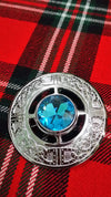 TC Fly Plaid Brooches Sky Blue Stone Celtic Knot Work Chrome/Celtic Brooch 3"