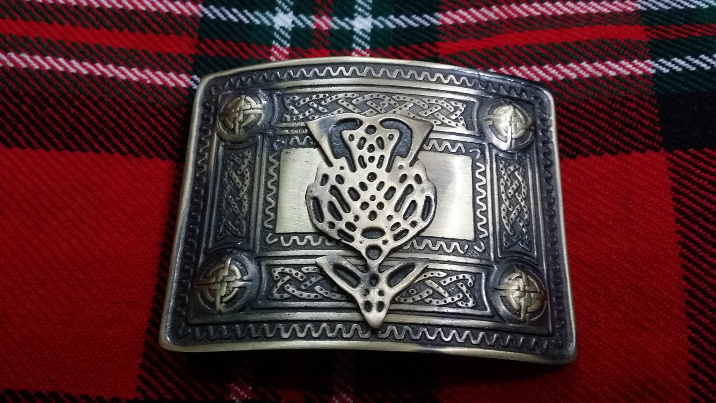 TC Men’s Kilt Belt Buckle Celtic Knot Work Antique/Highland kilt Buckle Thistle