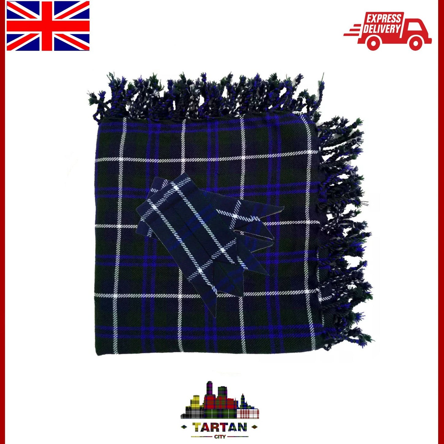 Kilt Fly Plaid Douglas Blue Tartan 48"X48"/fly plaid douglas tartan + Flashes