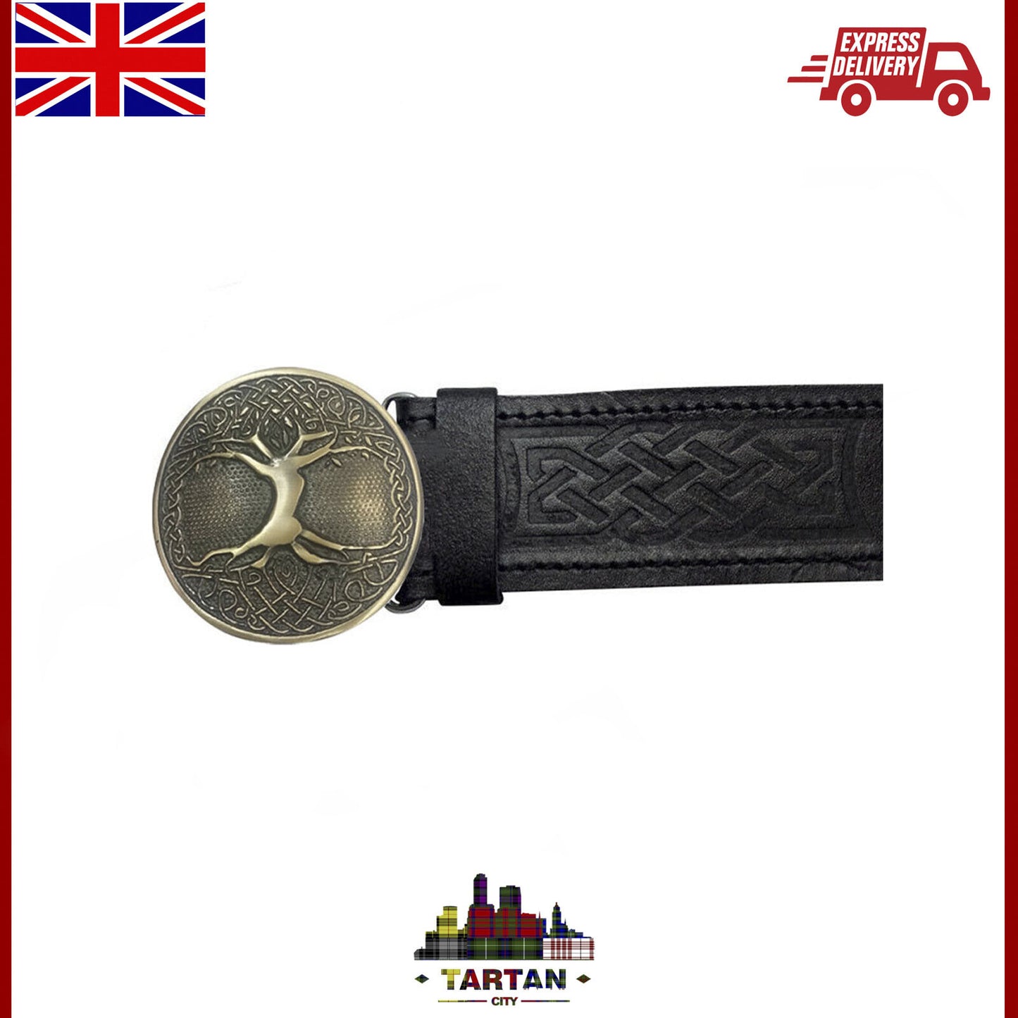 TC Tree of Life Thistle Embossed Scottish Kilt Belt Buckle Leather Belts