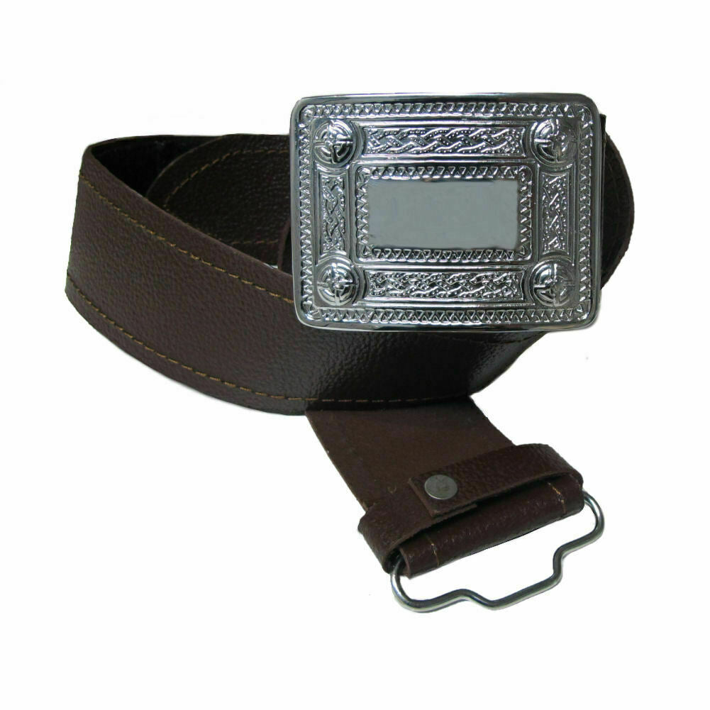 Scottish Black Leather Celtic Thistle & Lion Kilt Belts With Buckles