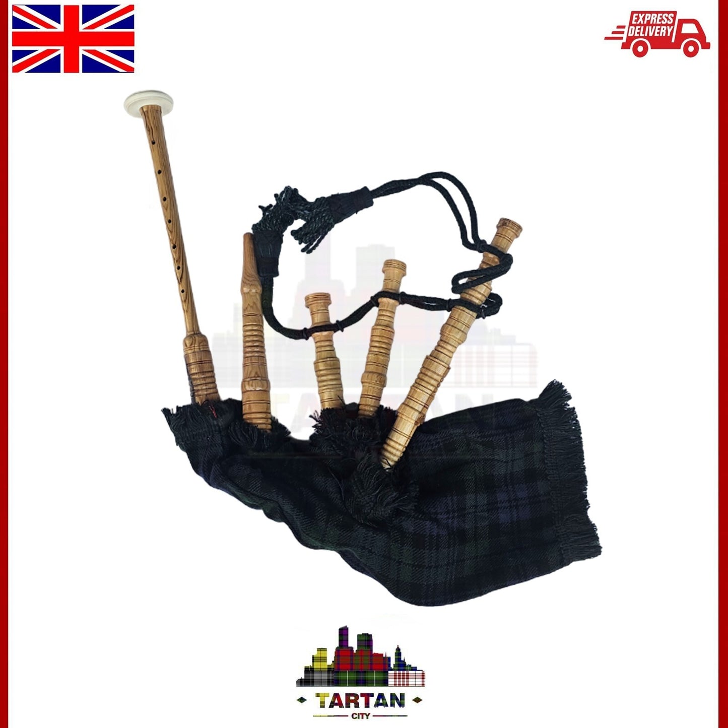Black Watch Tartan Junior Playable Bagpipes – Fun Toy Bagpipe for Kids