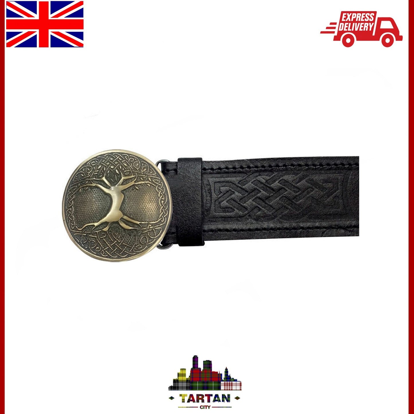 TC Tree of Life Thistle Embossed Scottish Kilt Belt Buckle Leather Belts