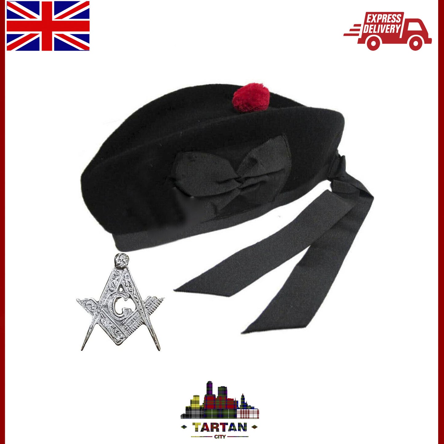 Scottish Highland Plain Glengarry Cap with Hat Badges Chrome Balmoral cap badges