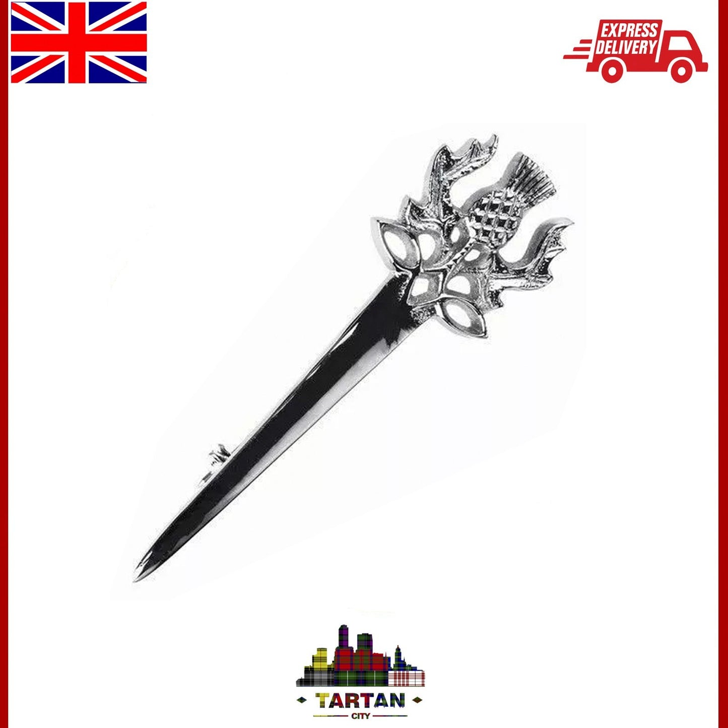 New Scottish Highland Thistle Top Solid Steel Sword Kilt Pin For Kilts