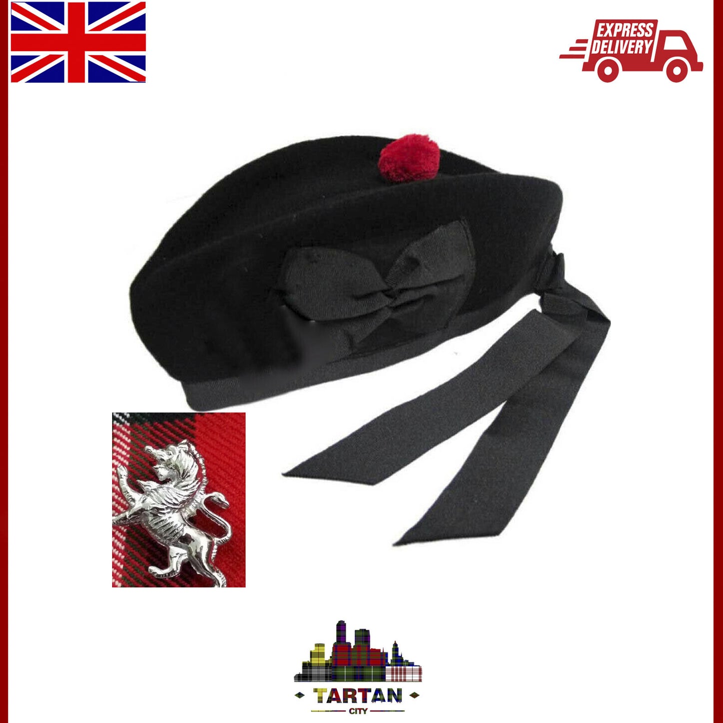 Scottish Highland Plain Glengarry Cap with Hat Badges Chrome Balmoral cap badges