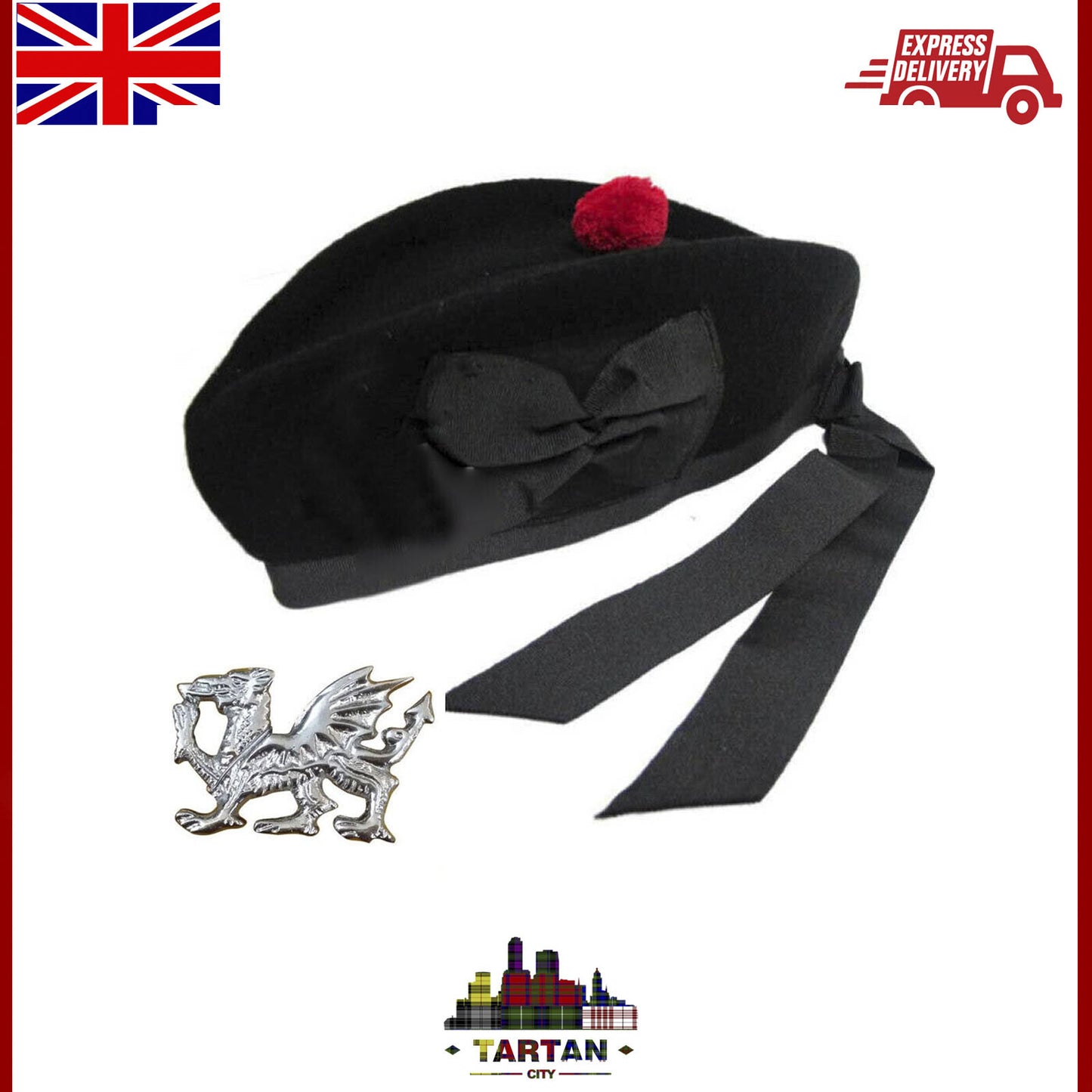 Scottish Highland Plain Glengarry Cap with Hat Badges Chrome Balmoral cap badges