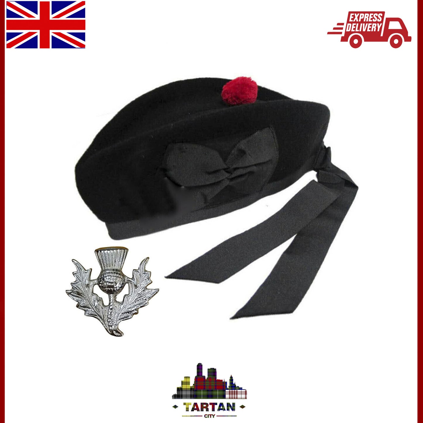 Scottish Highland Plain Glengarry Cap with Hat Badges Chrome Balmoral cap badges