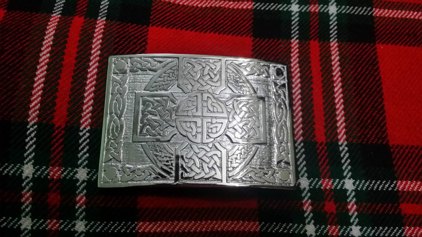 Highland Kilt Belt Buckle Cross Knot Work Chrome Finish/Celtic kilt Buckle