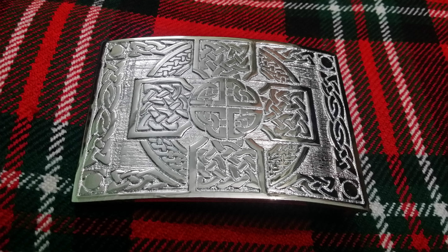 Highland Kilt Belt Buckle Cross Knot Work Chrome Finish/Celtic kilt Buckle