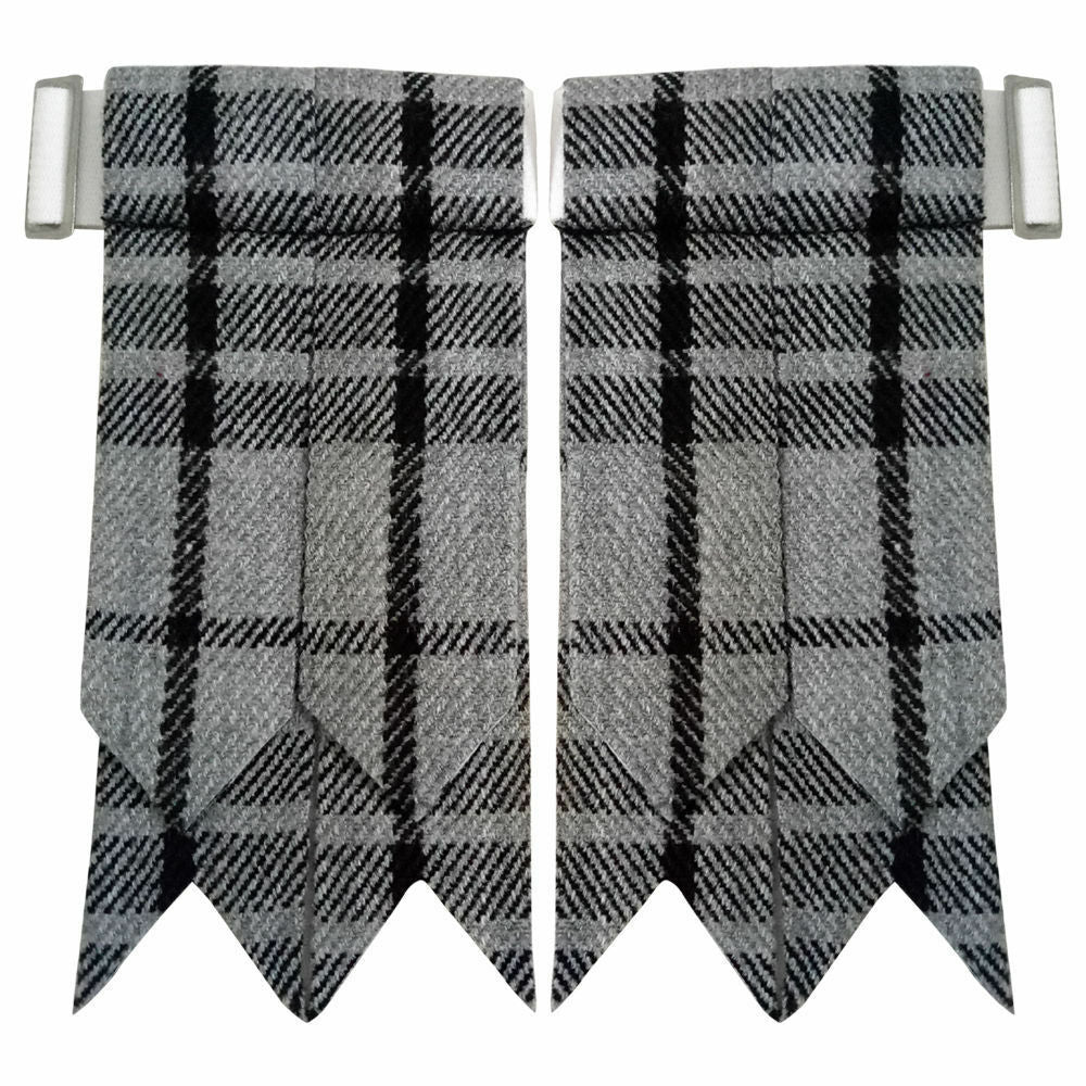 Grey Watch Tartan Kilt Flashes with Heavy Buckle/Scottish Kilt Hose Sock Flashes