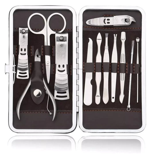 TC Manicure Pedicure Nail Care 12 Pcs Set Clippers Cutter Kit Case Men Womens