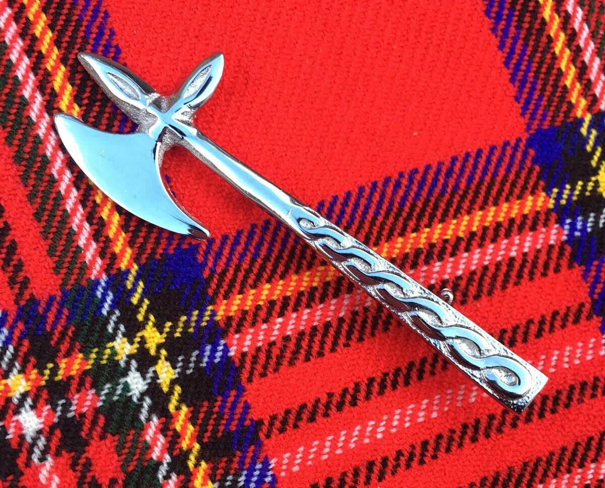 TC Lauder Battle-Axe Kilt Pin Chrome Finish 4"/Scottish Kilt pin/AXE kilt Pins