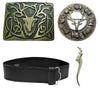Scottish Stag Head Kilt Set Black Leather Plain Belt Buckle,Pin & Brooch-TC