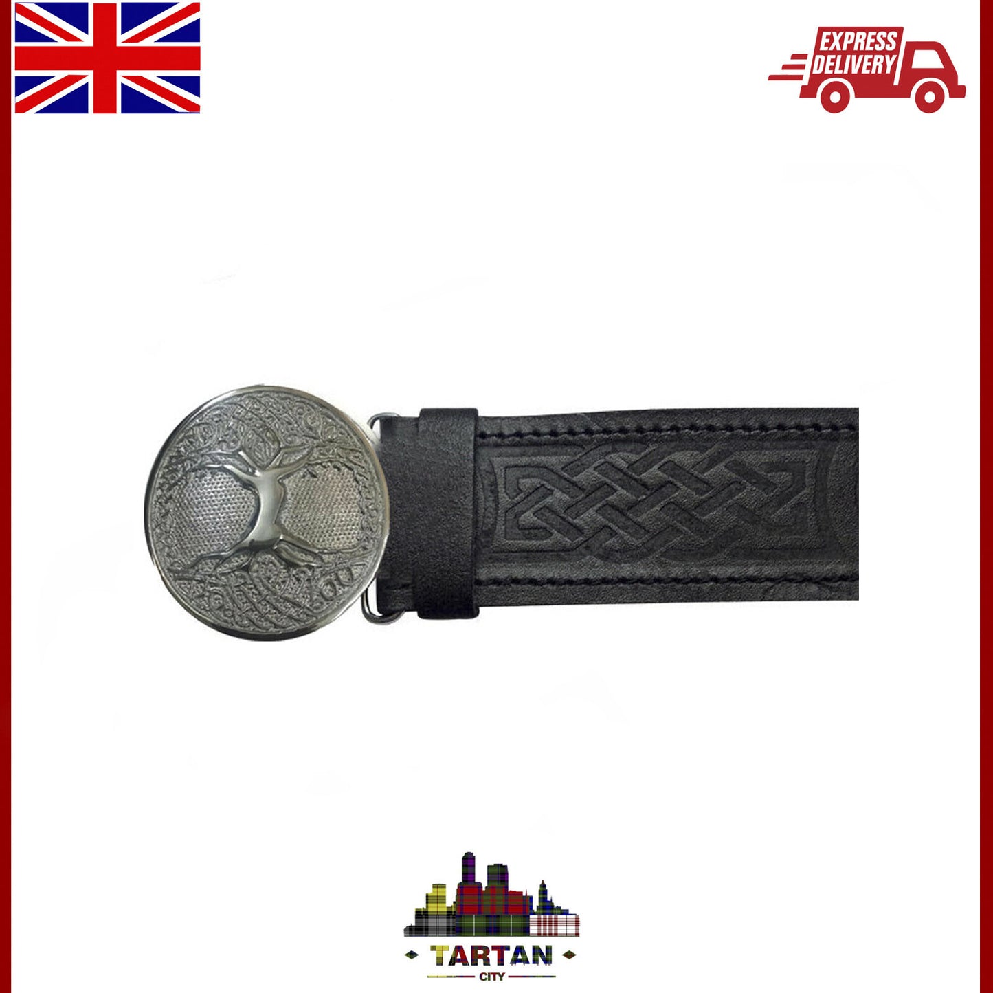 TC Tree of Life Thistle Embossed Scottish Kilt Belt Buckle Leather Belts