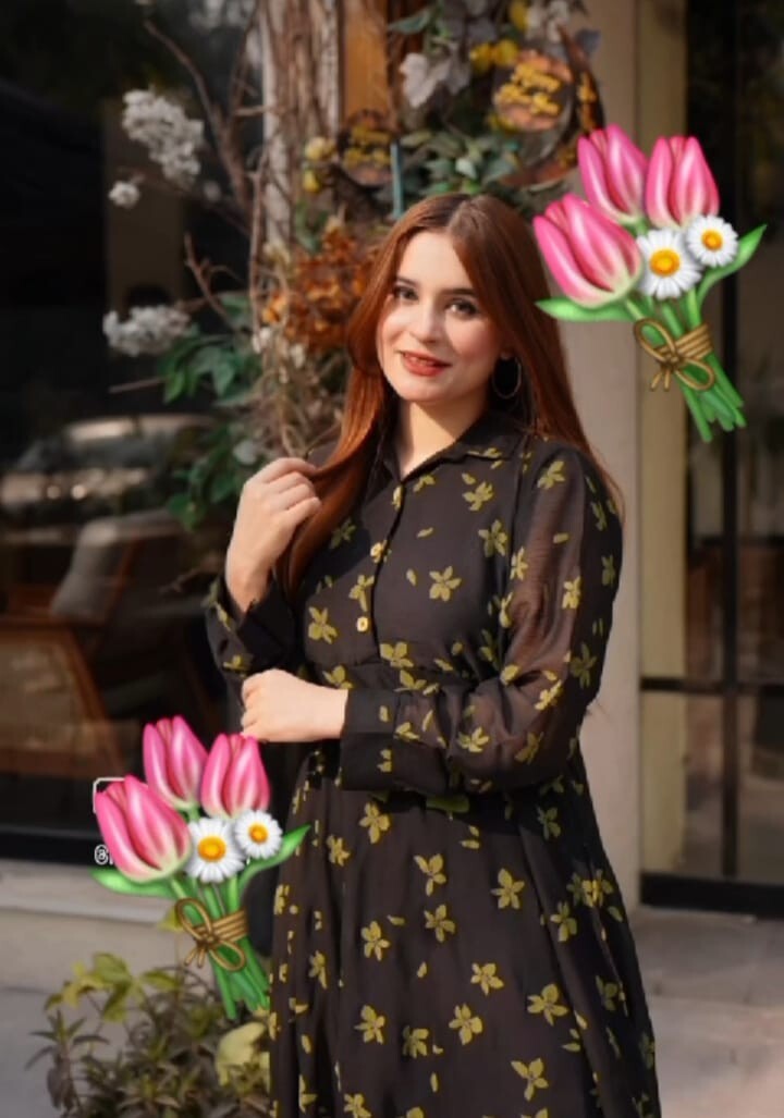 New Ladies Long Green Leaf Floral Printed Frock Fabric Chaffon inner attached