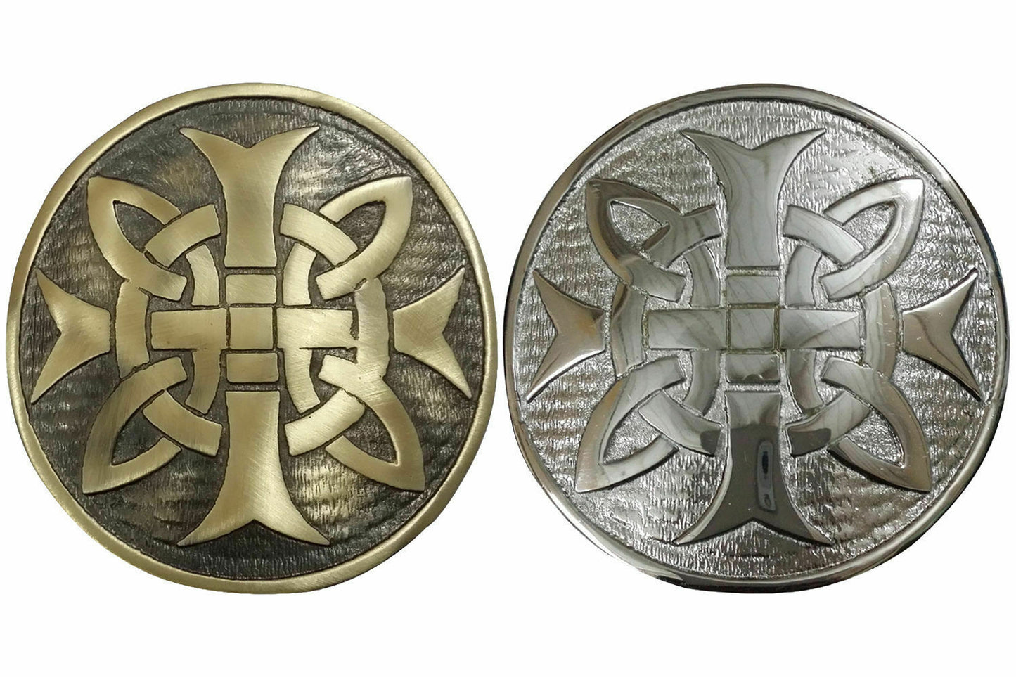 Mens Cross Round Kilt Belt Buckle Chrome/Antique Finish 3"/Celtic belt Buckles